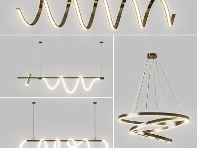 Modern Spiral Wave Circular Chandeliers With LED Light Strips And Metal Frames 3d model