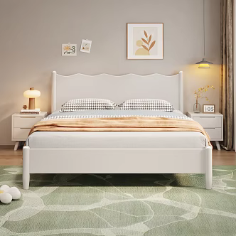 Modern Simple Nordic Cream Style Solid Wood Double Bed 3d model