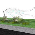Outdoor Landscape Sculpture With Modern Curved Hollow Design Surrounded by Flowers and Green Plants