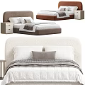 Modern Double Bed With Brown Headboard White Sheets Gray Blanket And Pillows 3d model