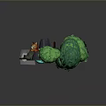 Cartoon Cat Relaxing Near Hot Spring With Wooden Deck Green Plants Stone And Steam