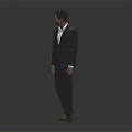 A Man in Dark Suit with White Shirt Brown Shoes Standing in Minimalist Gray Background
