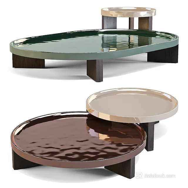 Modern Coffee Tables With Round And Oval Shapes In Green Brown And Beige 3d model 