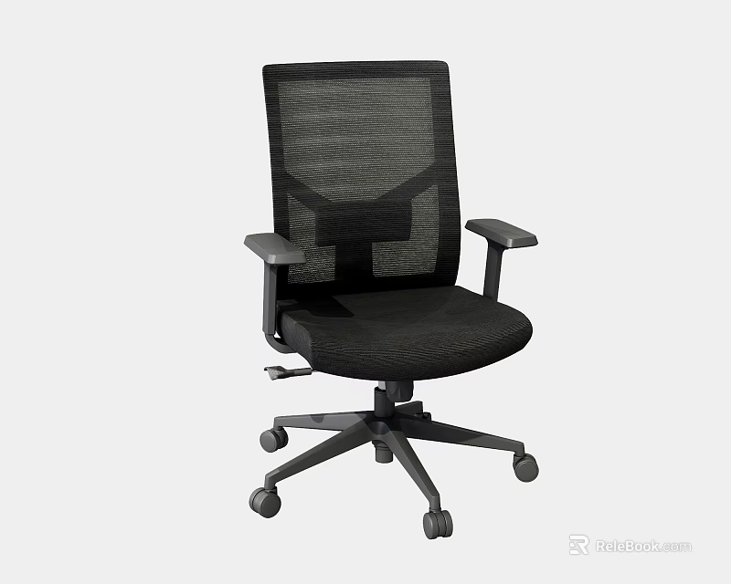 Black Mesh Back Office Chair With Armrests And Five Star Caster Base 3d model 