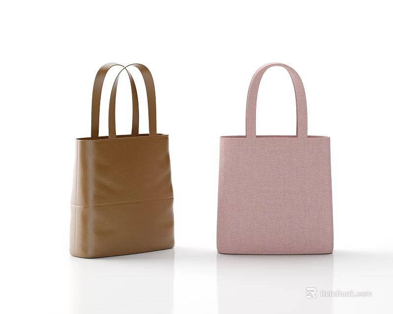 Stylish Tote Bags With Brown Leather And Pink Linen Handle Design 3d model 