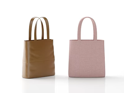 Stylish Tote Bags With Brown Leather And Pink Linen Handle Design 3d model