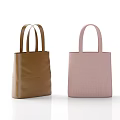 Stylish Tote Bags With Brown Leather And Pink Linen Handle Design