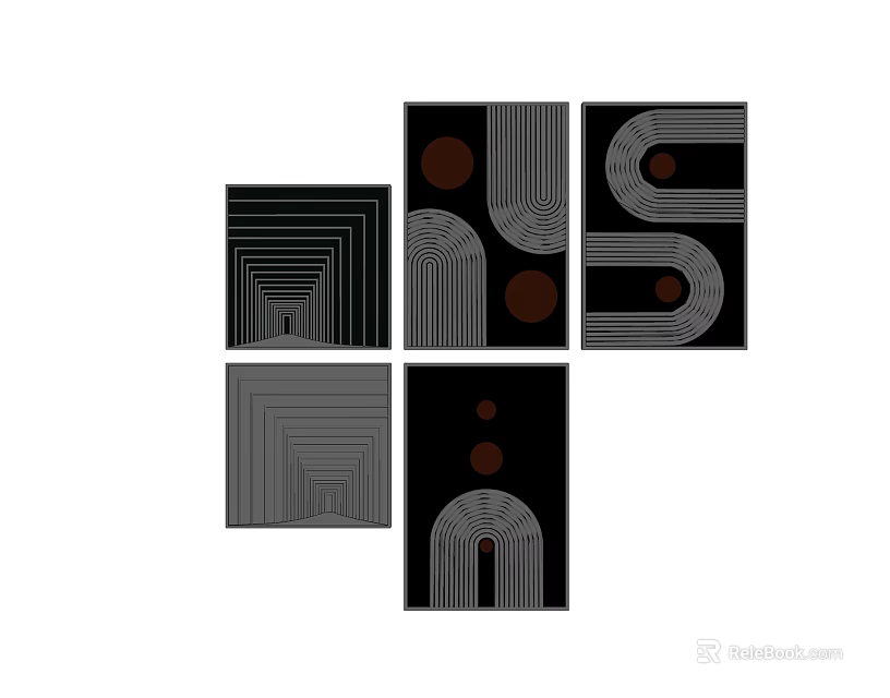 Abstract Geometric Art Prints With Black White Brown Patterns And Line Elements 3d model