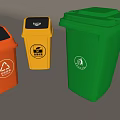Public Facilities Color Coded Trash Bins for Waste Sorting with Orange Yellow Green Recycling Signs