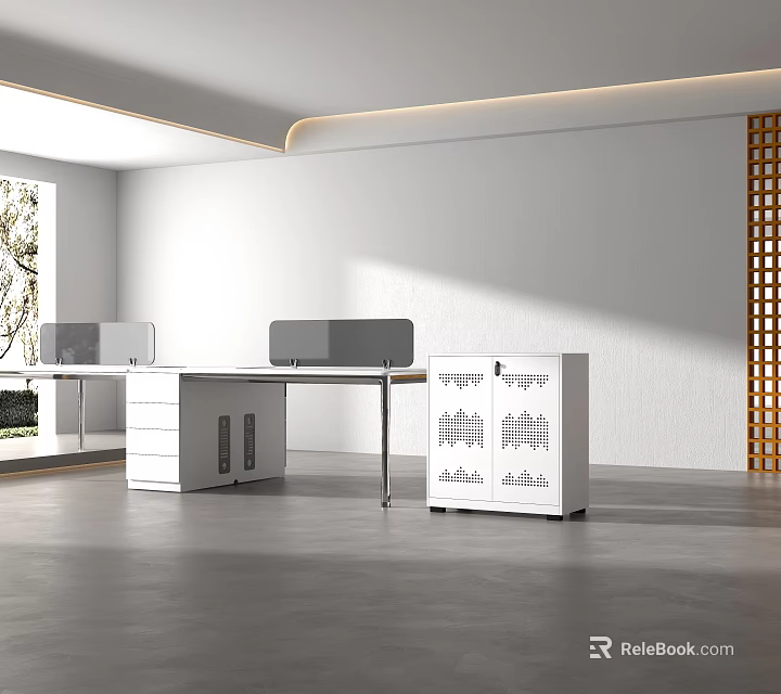 Modern Public Office Space Design With Open Layout Office Desks And Storage Cabinets 3d model 