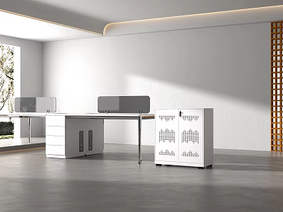 Modern Public Office Space Design With Open Layout Office Desks And Storage Cabinets 3d model