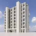 Modern Multi Story Apartment Building With White Exterior Large Windows Balconies Against Blue Sky