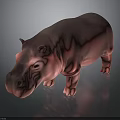 Pink Hippopotamus Stuffed Toy Standing On Dark Background With Reflection