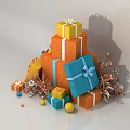Festive Stacked Colorful Gift Boxes With Decorative Branches And Balls