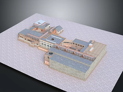 Traditional Building Model Featuring Connected Structures Gray Tiled Roofs And Stone Walls 3d model