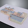 Traditional Building Model Featuring Connected Structures Gray Tiled Roofs And Stone Walls 3d model