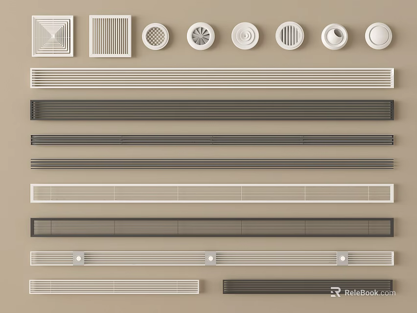 Various Modern Air Conditioner Vents With Different Shapes Colors And Designs 3d model 