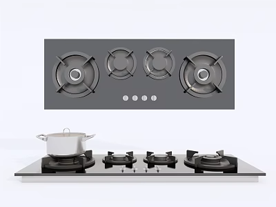 Gas Stove with Four Burners Black Glass Surface Kitchen Appliance for Home Cooking 3d model