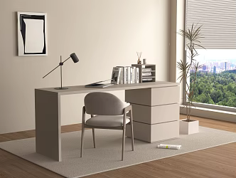 Modern Desk and Chair Combination Computer Desk Writing Desk Decorative Ornaments 3d model
