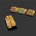 Multiple Yellow Boxes Stacked on Black Trolleys in Storage Facility View