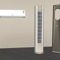 Modern Wall Mounted Air Conditioner and Vertical Tower Fans in Minimalist Room