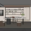 Study Desk and Chair Bookcase Desk Stool 3d model