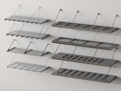 Different Styles of Awnings with Metal or Wooden Structures Mounted on Wall 3d model