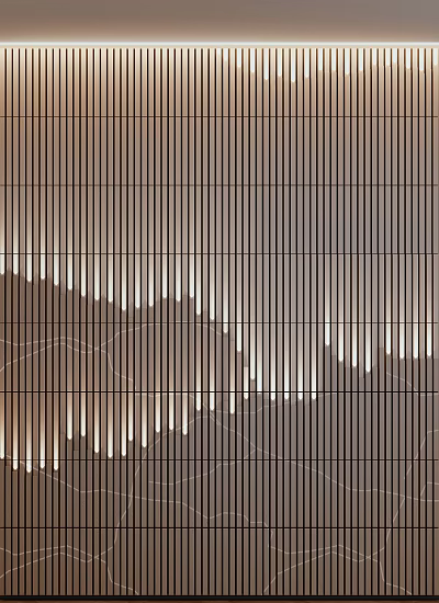 Modern Minimalist Sofa Background Wall With Vertical Lines And Lighting Effects 3d model