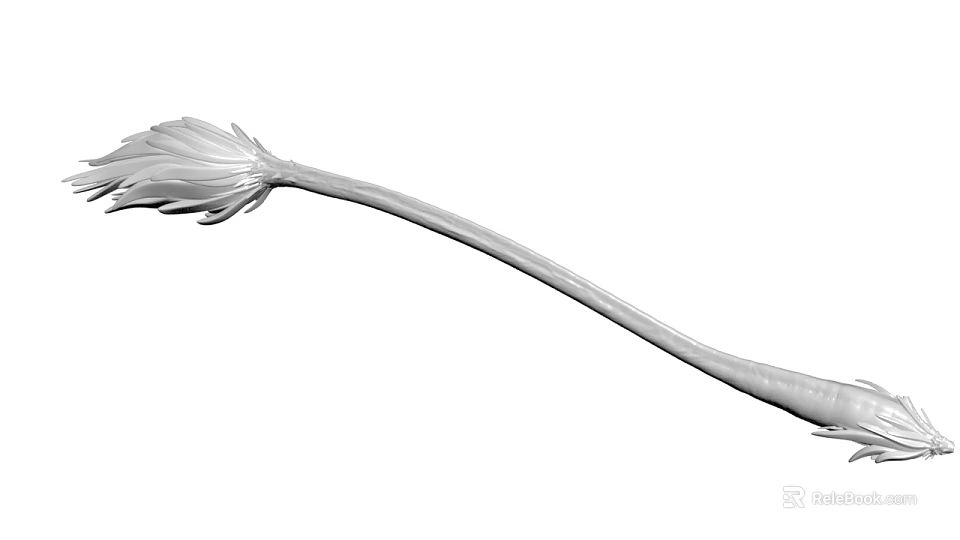 White Plant Form Sculpture Carving With Elegant Flower Stem And Petals 3d model 