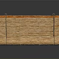 Natural Bamboo Blinds with Brown Surface and Green Edges Rolled Up with Metal Hooks