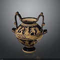 Ancient Greek Amphora Sculpture Carving With Intricate Figure Motifs And Decorative Handles