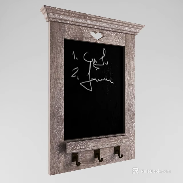Wooden Frame Wall Hanging with Chalkboard Handwritten Text and Hooks 3d model 