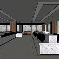Modern Restaurant Open Layout With Marble Dining Counters And Wooden Columns 3d model
