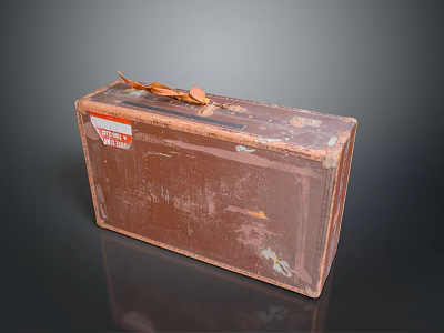 Vintage Brown Storage Box With Leather Handle Worn Surface And Red Label 3d model