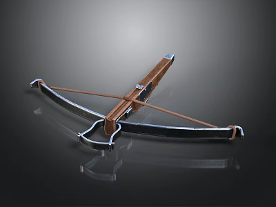 Classic Crossbow Weapon With Wooden Stock Metal Frame And Bowstring 3d model