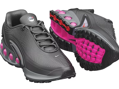 Gray Nike Sneakers With Pink Air Cushion Sole And Mesh Upper Design 3d model