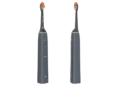 Two Dark Gray Electric Toothbrushes With Rechargeable Handle And Brush Heads 3d model