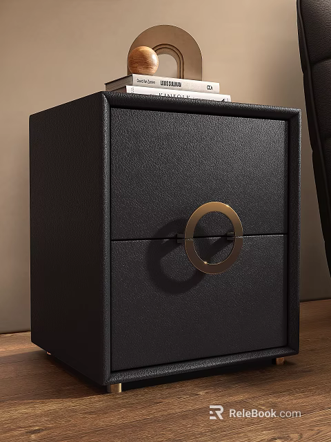 Sleek Black Modern Nightstand With Drawer And Golden Round Handle 3d model 