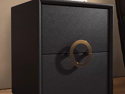 Sleek Black Modern Nightstand With Drawer And Golden Round Handle 3d model