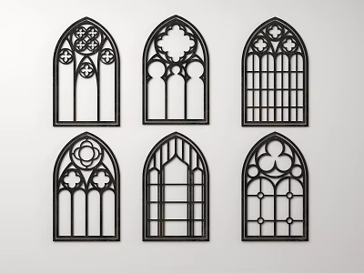 Ornate Lattice Windows Featuring Various Intricate Patterns and Gothic Inspired Designs 3d model