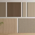 Modern Wooden Wall Panels With Vertical Stripes Design Natural Brown Beige Tones And Decorative Plant