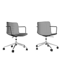 Two Modern Office Chairs With Textured Fabric Seats Armrests Black Metal Base And Rolling Wheels