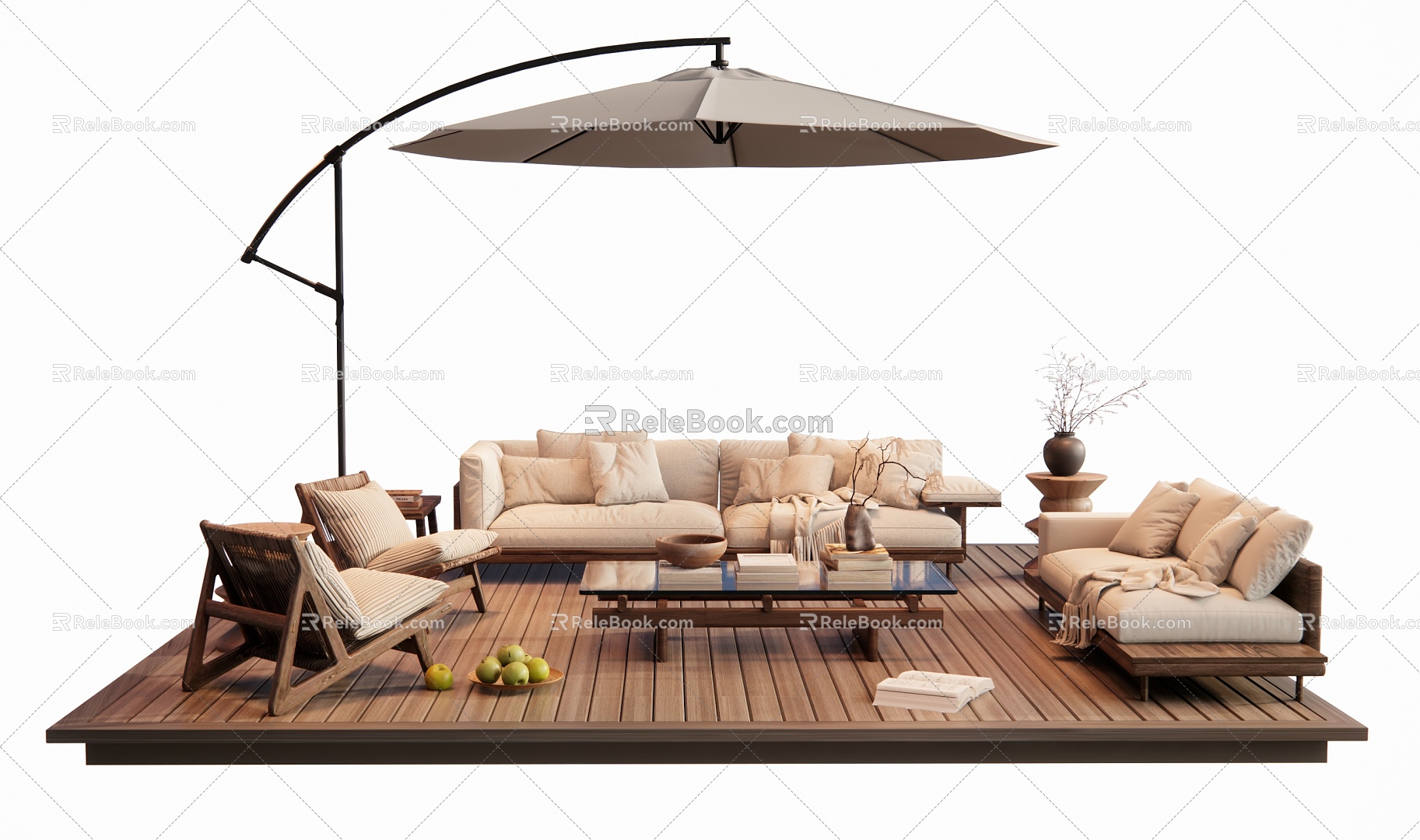 Outdoor Sofa Patio Leisure Sofa Double Sofa Leisure Chair Coffee Table Decoration Book Sunshade 3d model