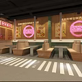 Chinese Restaurant Interior Design With Wooden Booths Neon Signs And Dining Tables