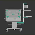 Mobile Medical Equipment Cart With Metal Frame Green Accents And Tray Shelf