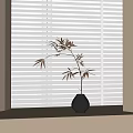 Black Vase With Red Leaf Branches On Windowsill Against White Blinds Decor 3d model