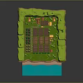 Rural Natural Scene With Lush Green Grass Trees Scattered Farmhouses Cropland And River