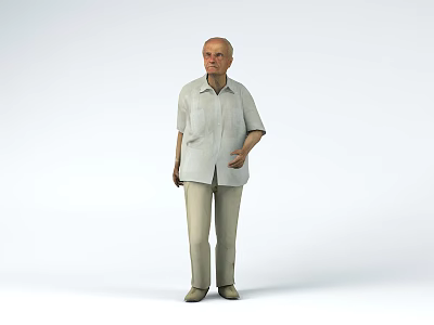 Elderly Man Standing in Light Colored Shirt and Khaki Pants against White Background 3d model