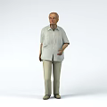 Elderly Man Standing in Light Colored Shirt and Khaki Pants against White Background 3d model