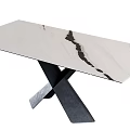 Modern Dining Table With White Marble Top And Crossed Black Metal Legs